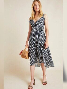 Anthropologie Allison Gingham Wrap Dress XS